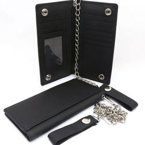 Bifold Black Checkbook Wallet with Chain